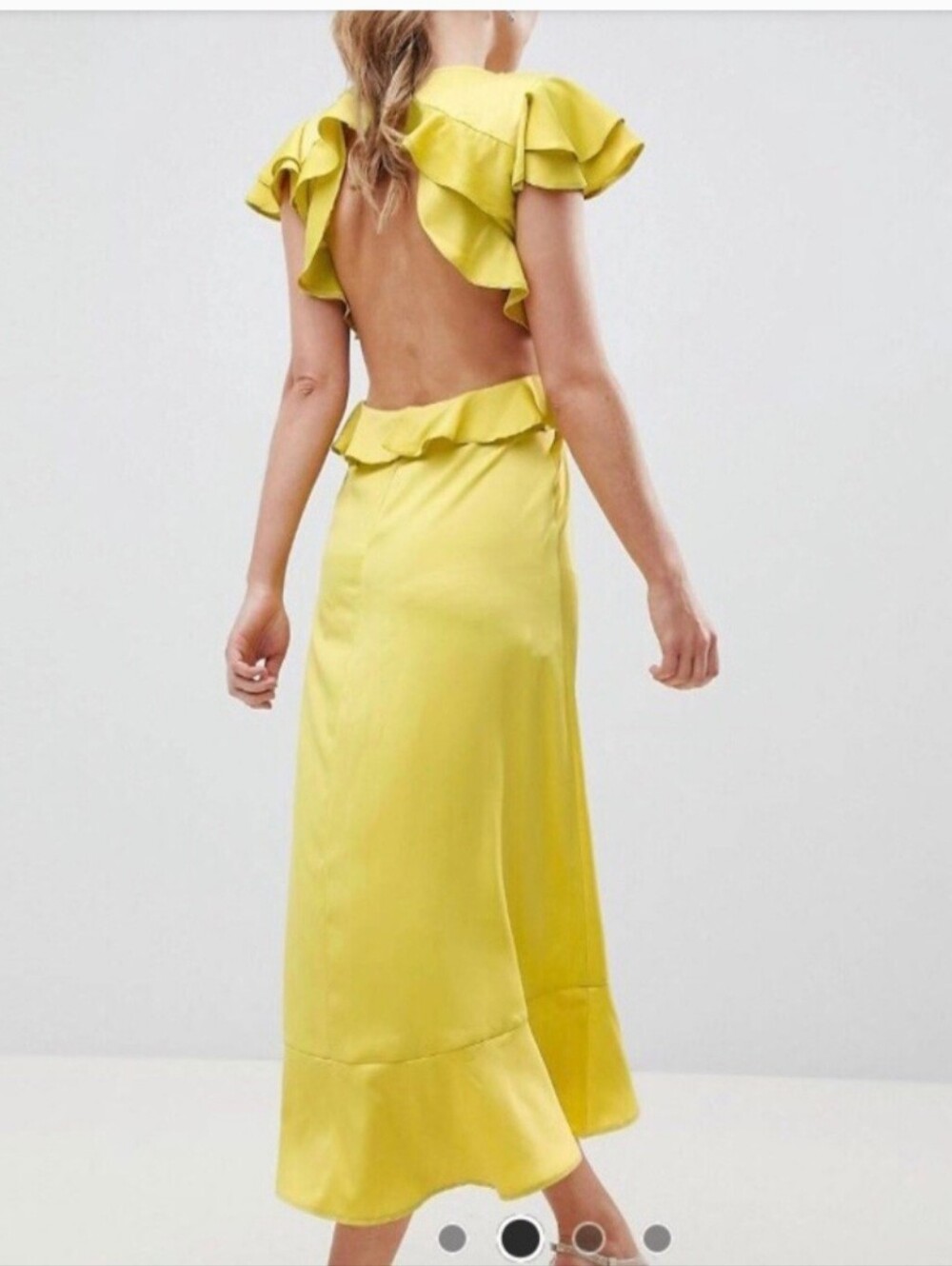Yellow Ruffle Wrap Midi Dress - Elegant And Sexy Dress Open Back And Sides NWT